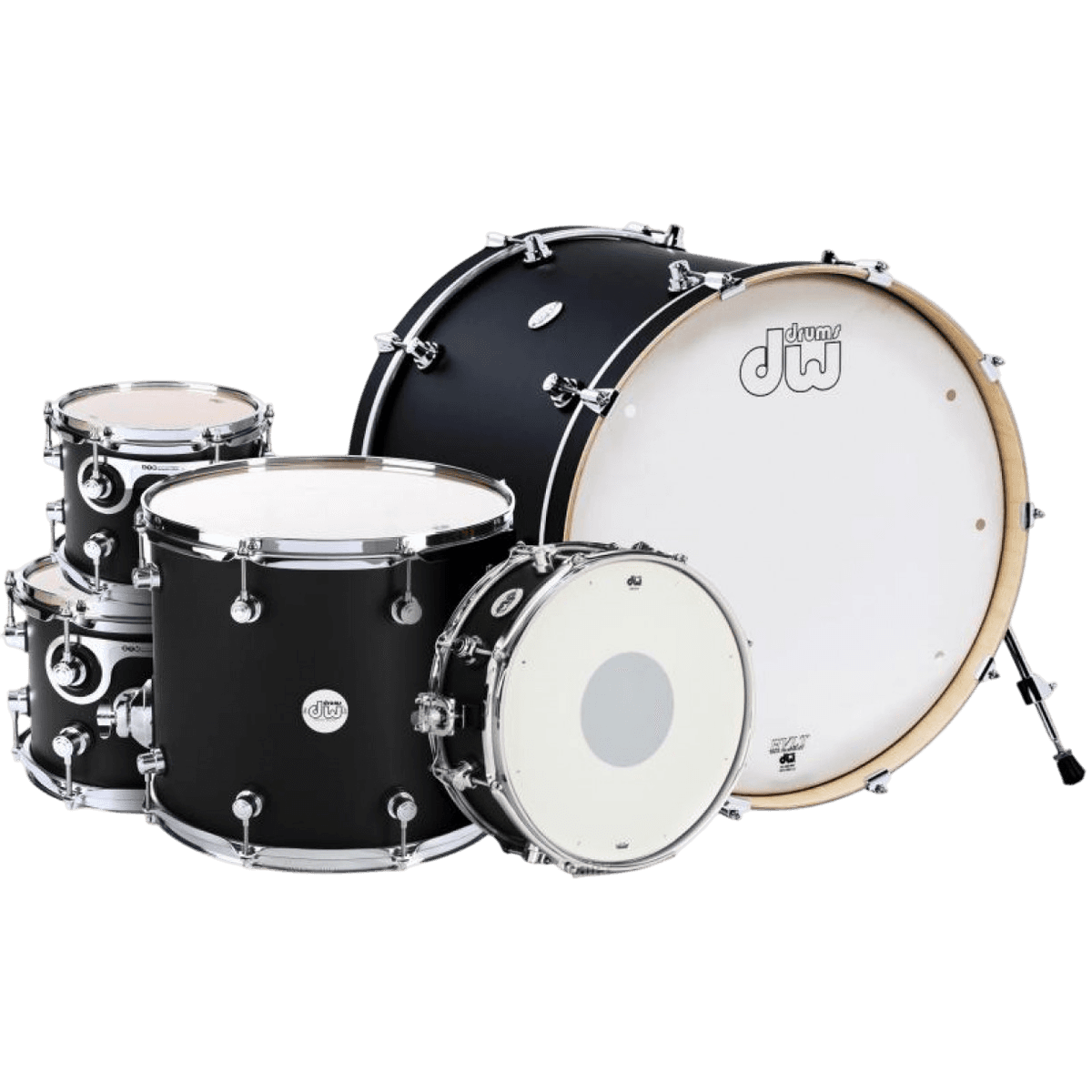 DW DRUMS DESIGN SERIES 5-PIECE LACQUER SHELL PACK BLACK SATIN DRUM AKUSTIK