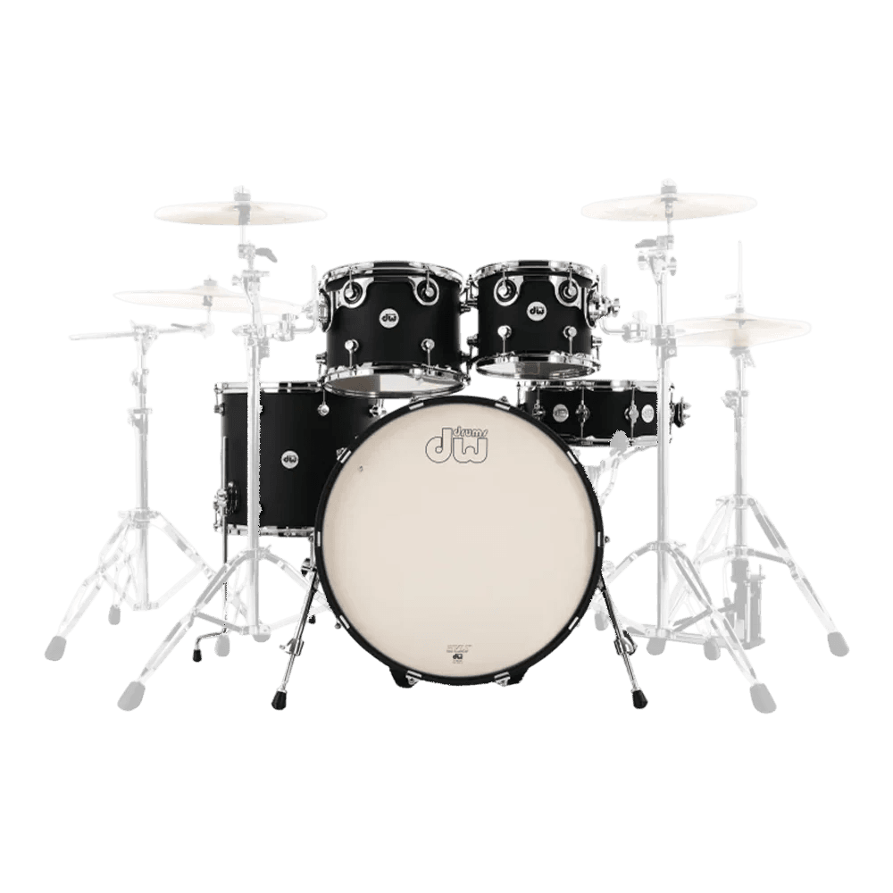 DW DRUMS DESIGN SERIES 5-PIECE LACQUER SHELL PACK BLACK SATIN DRUM AKUSTIK