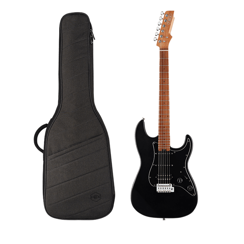 HEX STRATOCASTER E300 S/BK SATIN BLACK LOCKING TUNER GITAR ELEKTRIK